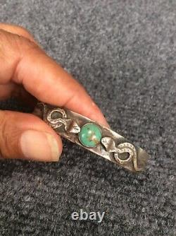 Amérindienne Fred Harvey Ère Silver Snake Timbre Whirling Bracelet Turquoise