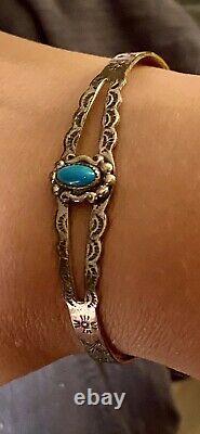 Amérindienne Sterling Argent Turquoise Cuff Bracelet Fred Harvey Era
