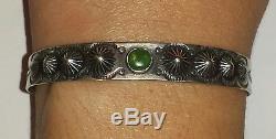 Ancien Bracelet Paw Navajo Fred Harvey Era Vert Turquoise Et Argent Sterling