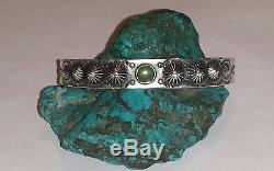 Ancien Bracelet Paw Navajo Fred Harvey Era Vert Turquoise Et Argent Sterling