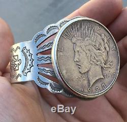 Ancien Native American 1923 Silver Peace Dollar Coin Fred Harvey Era Bracelet