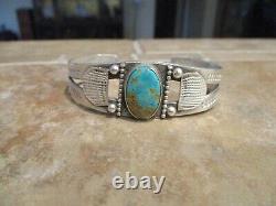 Ancien bracelet en argent sterling Navajo de l'époque Fred Harvey avec appliques en turquoise ROYSTON