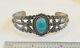 Ancien Bracelet Manchette En Argent Sterling Et Turquoise De Fred Harvey Native American