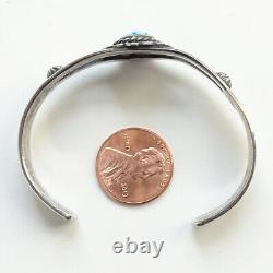 Ancien petit bracelet manchette en turquoise de l'époque Fred Harvey des Navajos, fait main en argent sterling 925