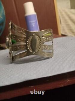 Ancienne bracelet à conchos en argent sterling Navajo de l'ère Fred Harvey avec turquoise de première qualité