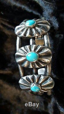 Années 30, 40 Années Navajo Sterling / Coin Argent Fred Harvey Old Pawn Bracelet 32 ​​grammes