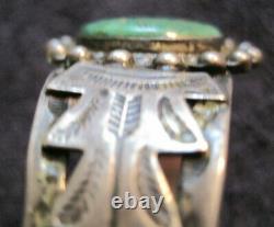 Antique Navajo Fred Harvey Era Vert Turquoise Sterling Bracelet En Argent Cuff 36g