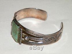 Antique Vs Vintage Bracelet Manchette Navajo Silver Fred Harvey Era Green Turquoise