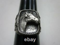Argent Sterling Vieux Vintage Fred Harvey Era Bell Trading 3d Cheval Luck Ring 10