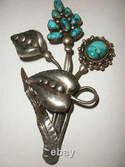 Arts & Crafts Navajo Old Pawn Fred Harvey Era Sterling Silver Turquoise Broche