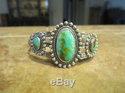 Attractive Bracelet Manchette En Argent Sterling Turquoise Era Navajo Old Fred
