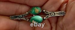 Authentic Fred Harvey Era Navajo Sterling Argent Et Turquoise Pin Brooch