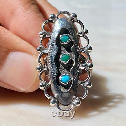 Bague en argent sterling estampillée Fred Harvey Era Shadow Box Turquoise Stoplight 6,75