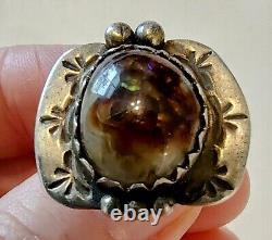 Bague en argent sterling et agate de feu de l'époque Fred Harvey Navajo Old Pawn - Taille 6.5