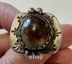 Bague en argent sterling et agate de feu de l'époque Fred Harvey Navajo Old Pawn - Taille 6.5