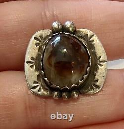 Bague en argent sterling et agate de feu de l'époque Fred Harvey Navajo Old Pawn - Taille 6.5