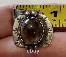 Bague en argent sterling et agate de feu de l'époque Fred Harvey Navajo Old Pawn - Taille 6.5