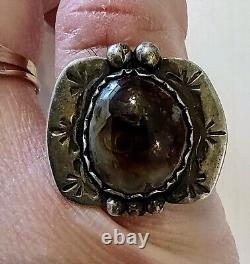 Bague en argent sterling et agate de feu de l'époque Fred Harvey Navajo Old Pawn - Taille 6.5