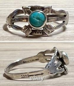 Bague en argent sterling turquoise Vintage Fred Harvey avec bandes de flèches croisées, taille 7