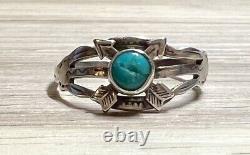 Bague en argent sterling turquoise Vintage Fred Harvey avec bandes de flèches croisées, taille 7