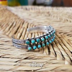 Beau, Vieux Bracelet Navajo Silver Turquoise Double Row Exc! Fred Harvey Era