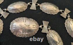 Beau Vieux Pion Navajo Sterling Silver Stamped Concho Belt Fred Harvey Era