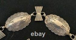 Beau Vieux Pion Navajo Sterling Silver Stamped Concho Belt Fred Harvey Era