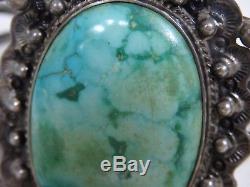 Big 61g Fred Harvey Epoque Native Américain Carico Lake Turquoise Ag Bracelet Ag