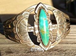 Big Navajo Fred Harvey Era Sterling Silver And Turquoise Cuff Bracelet 27.2 Gr
