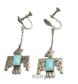 Boucles d'oreilles à vis en argent sterling Fred Harvey ThunderBird Turquoise à voir absolument