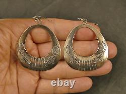 Boucles d'oreilles pendantes en argent Navajo Fred Harvey 12,4 g  Vintage Tucson Estate des années 1950