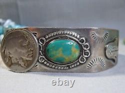 Bracelet 'Cactus Flower' en turquoise et argent sterling de la période précoce de Fred Harvey à la mine NAVAJO FOX.