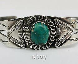 Bracelet De Manchette Estampillé Vintage Fred Harvey Era Sterling Silver Turquoise Hand