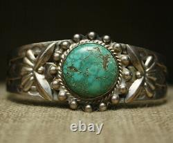 Bracelet De Manchette Turquoise Vintage Fred Harvey Era Native American Sterling Silver