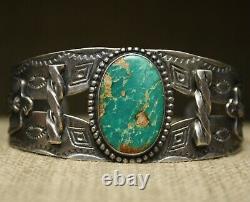 Bracelet De Manchette Vintage Fred Harvey Era Navajo Turquoise Sterling Silver
