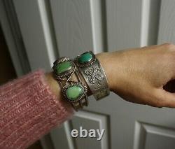 Bracelet De Manchette Vintage Fred Harvey Era Navajo Turquoise Sterling Silver