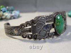 Bracelet Fred Harvey Era en argent de monnaie avec turquoise naturelle CERRILLOS NAVAJO THUNDBIRD