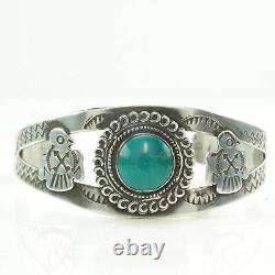 Bracelet Jonc en Argent Sterling de l'Ère Fred Harvey avec Oiseau en Turquoise Bleue, Estampillé