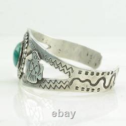 Bracelet Jonc en Argent Sterling de l'Ère Fred Harvey avec Oiseau en Turquoise Bleue, Estampillé