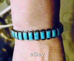 Bracelet Manchette De Rangée Rectangulaire En Argent Turquoise Vintage Avec Fred Harvey