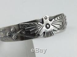 Bracelet Manchette En Argent Sterling Vintage Fred Harvey Bell Navajo Thunderbird 1219