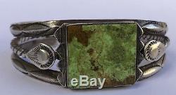 Bracelet Manchette Estampé En Argent Sterling Gaspite Vert Ancien Fred Harvey Era Navajo