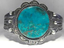 Bracelet Manchette Navajo En Argent Sterling Avec Turquoise Style Fred Harvey, 41,5 Grammes