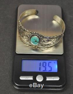 Bracelet Manchette Turquoise En Argent Sterling Vtg Fred Harvey Époque Thunderbird 19.5g