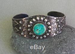 Bracelet Manchette Turquoise Vintage Argenté Fred Harvey Era