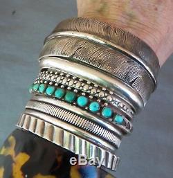 Bracelet Manchette Vintage À Perles Estampées En Argent Du Sud-ouest De Fred Harvey