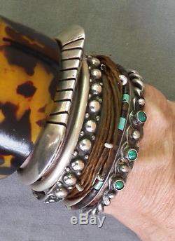 Bracelet Manchette Vintage À Petits Dômes Avec Perles D'argent Fred Harvey