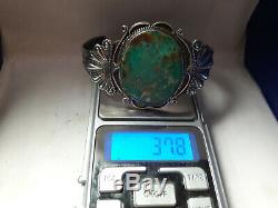 Bracelet Manchette Vintage En Argent Sterling Avec Turquoises De Fred Harvey Design 37,8 Grammes