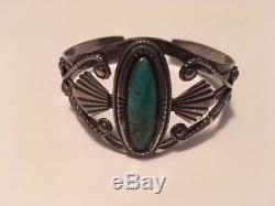 Bracelet Manchette Vintage En Argent Sterling Avec Turquoises Fred Harvey Bell Trading Post