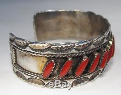 Bracelet Manchette Vintage En Argent Sterling Et Corail Fred Harvey Era C1420